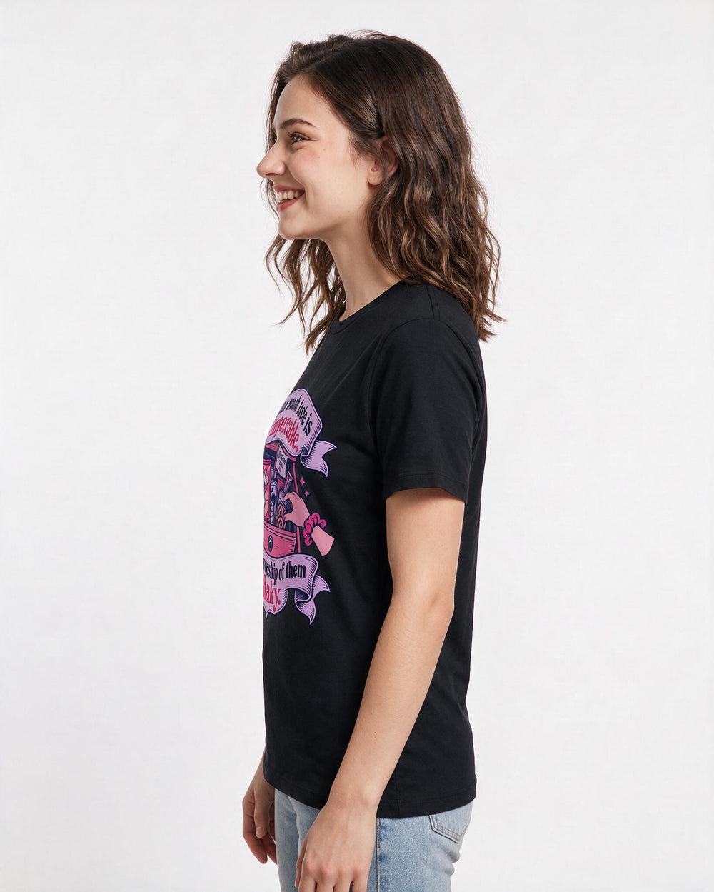Couples Black T-Shirt for Women – Everyday Expression Graphic Tee product image 2