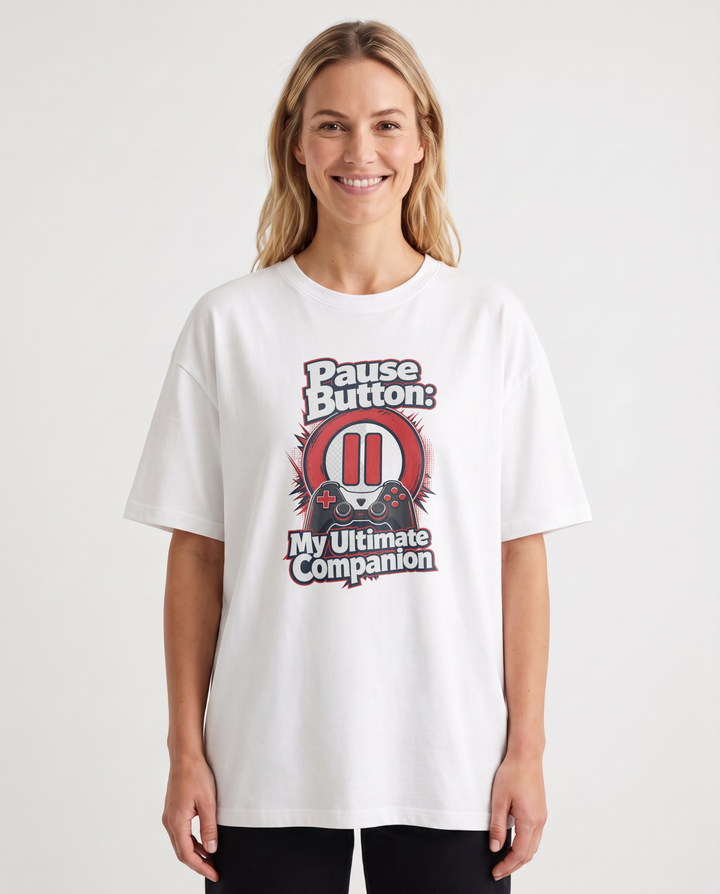 Pause Button: My Ultimate Companion White T-Shirt mockup 1