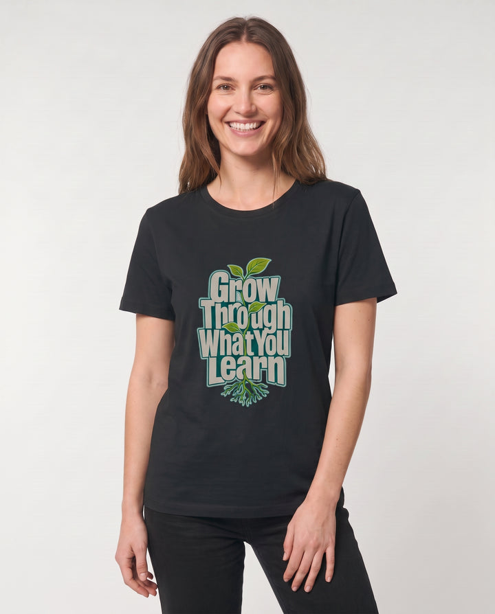 Grow Through What You Learn Black T-Shirt mockup 3
