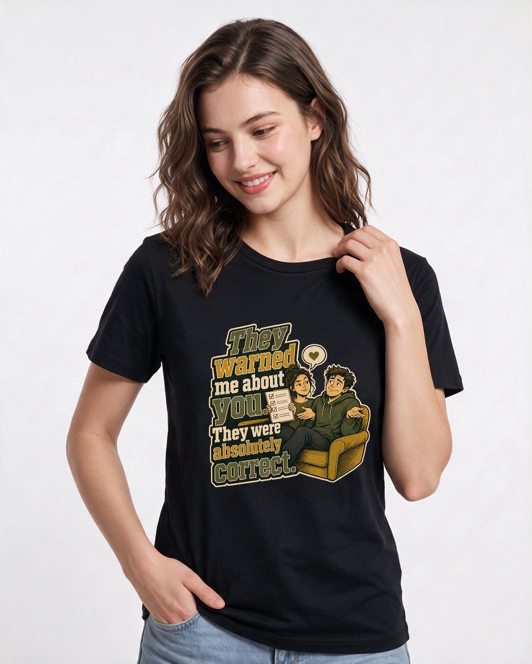 Couples Black T-Shirt for Women – Everyday Expression Graphic Tee product image 3