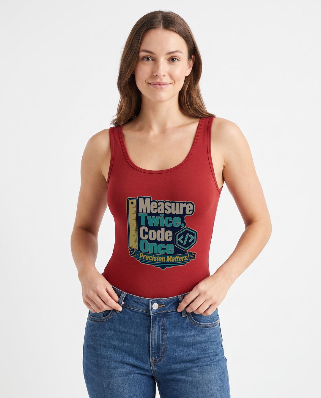 Measure Twice, Code Once Precision Matters! Sleeveless Tank Bodysuit mockup 1