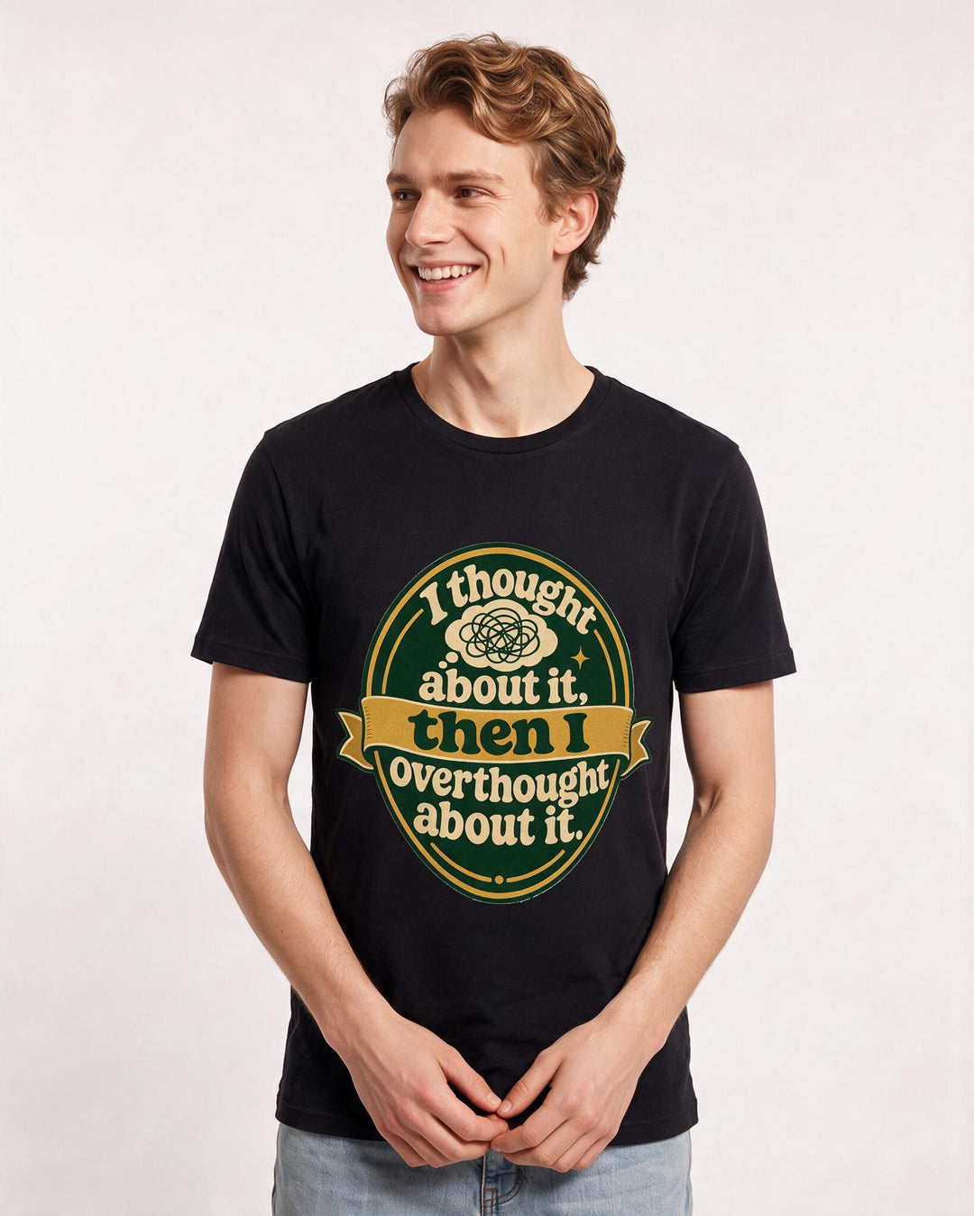 Graphic Men's Black T-Shirt - I thought about it, then I overthought product image 3