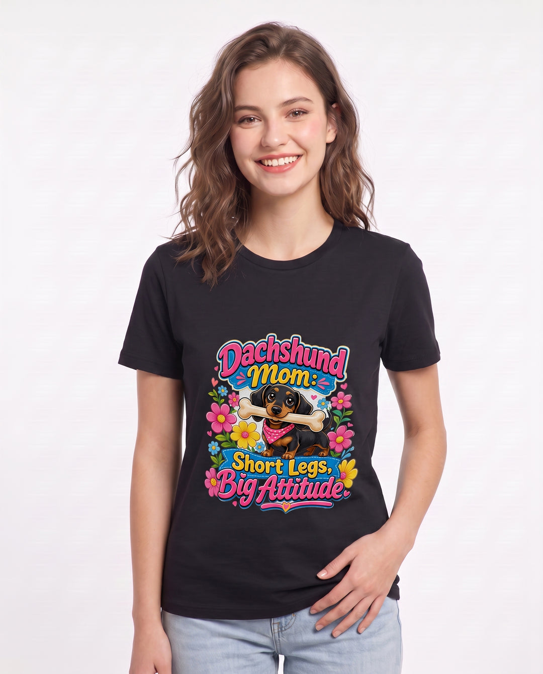 Dachshund Mom: Short Legs, Big Attitude Women's Black T-Shirt product image 1