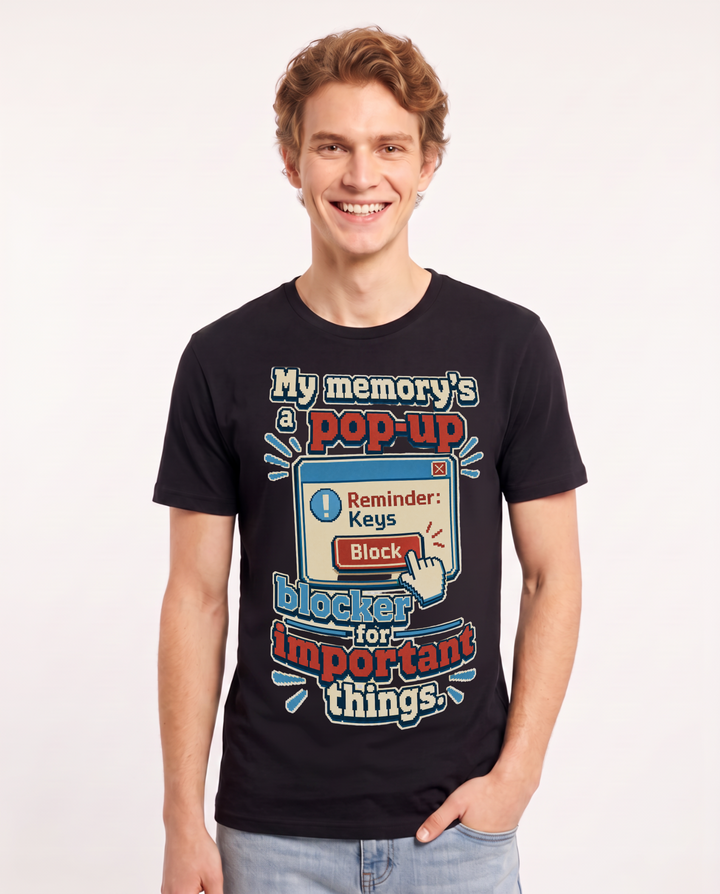 Funny Meme Men's Black T-Shirt – My memory's a pop-up blocker for product image 1