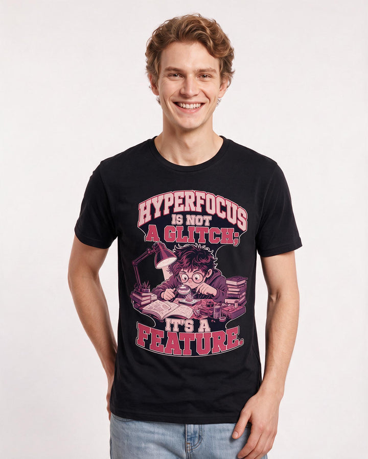 Neurodiversity Men's Black T-Shirt – Hyperfocus is not a glitch; it's a feature. product image 3