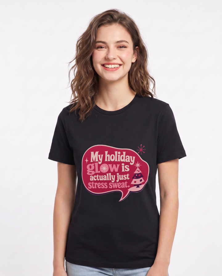 Christmas Women's Black T-Shirt - My holiday glow is actually just product image 1