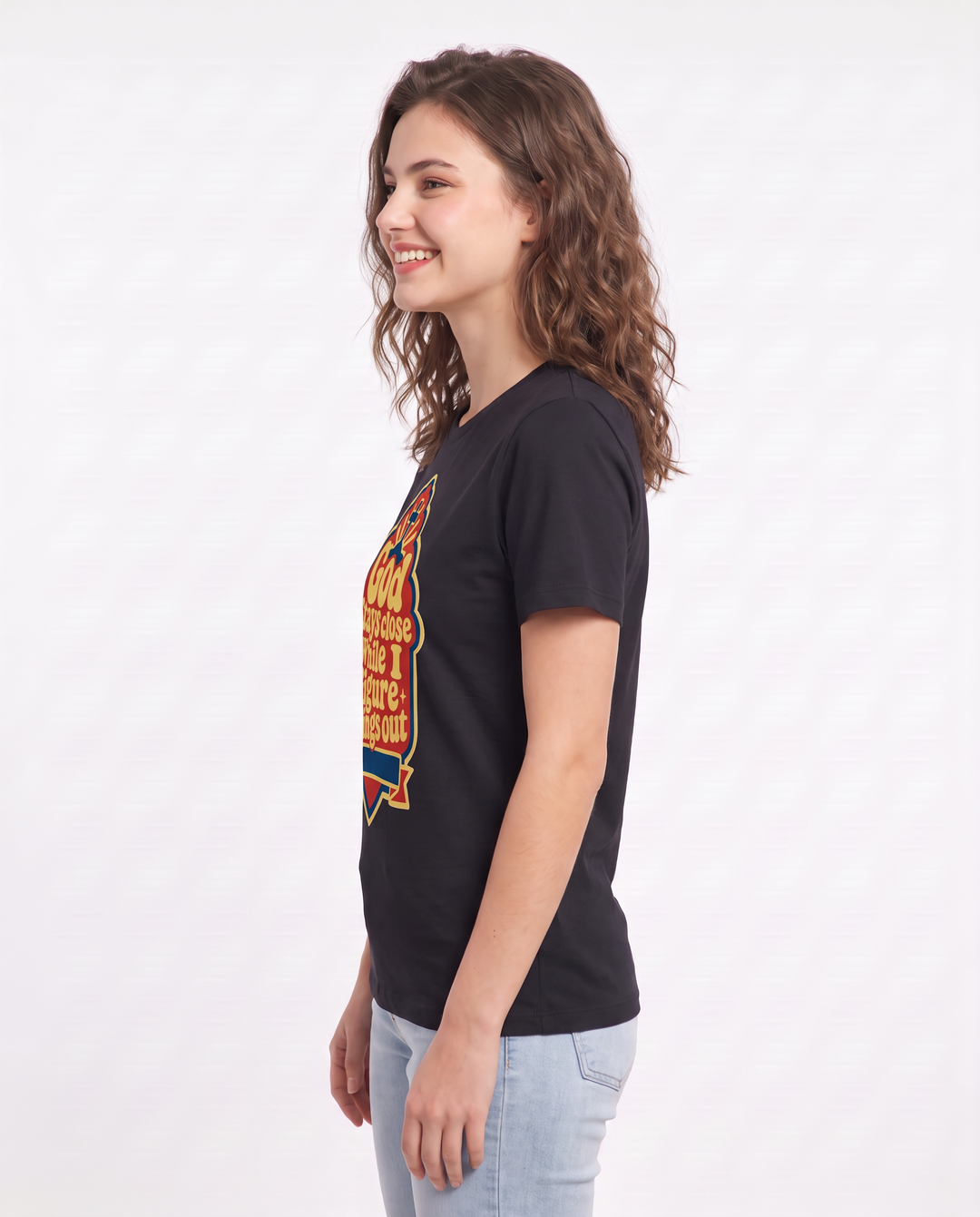 God stays close while I figure things out - Women's Black T-Shirt product image 3