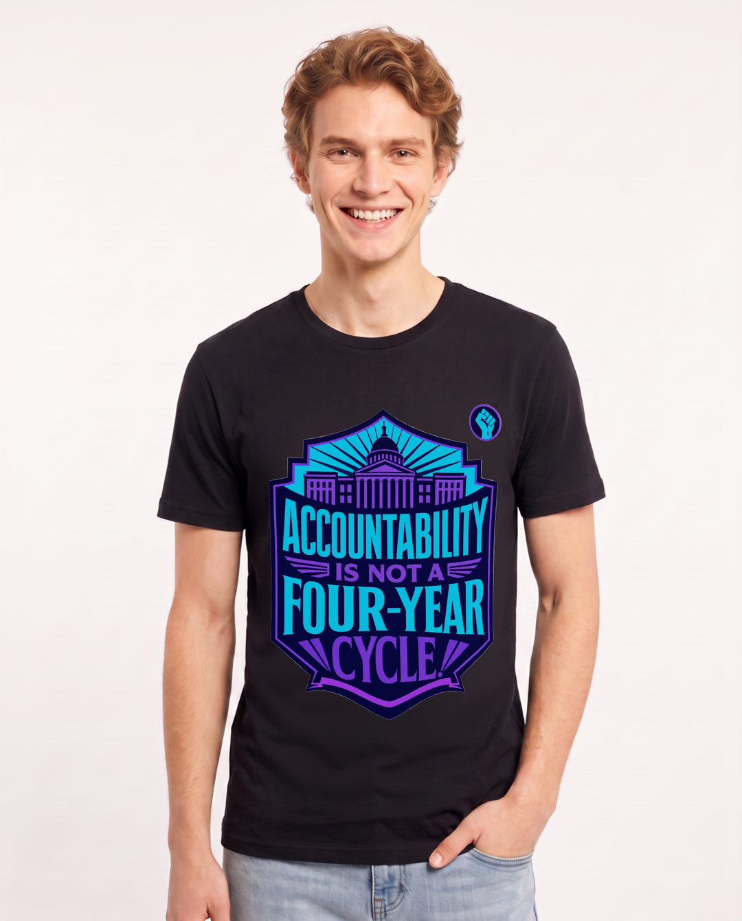 Graphic Men's Black T-Shirt - Accountability is not a four-year cycle. product image 1