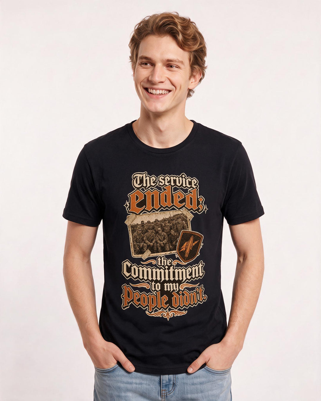 Veteran Men's Black T-Shirt – The service ended; the commitment to my people didn't. product image 3