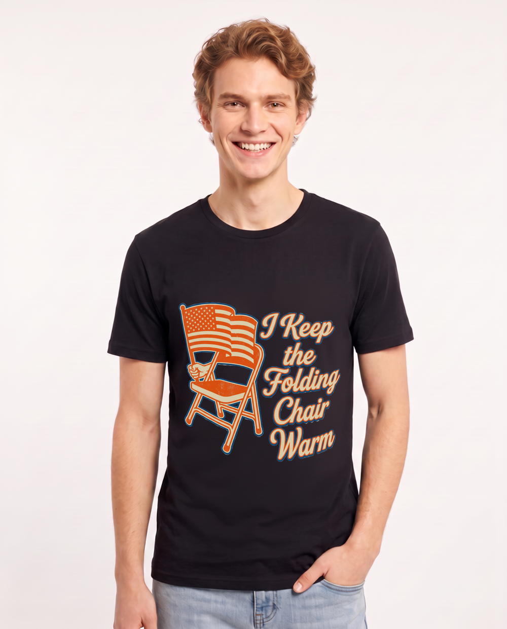 I Keep the Folding Chair Warm Men's Black T-Shirt product image 2