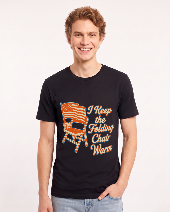 I Keep the Folding Chair Warm Men's Black T-Shirt product image 2