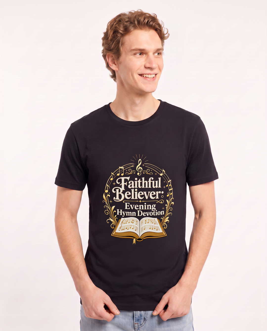 Faithful Believer: Evening Hymn Devotion Men's Black T-Shirt product image 1