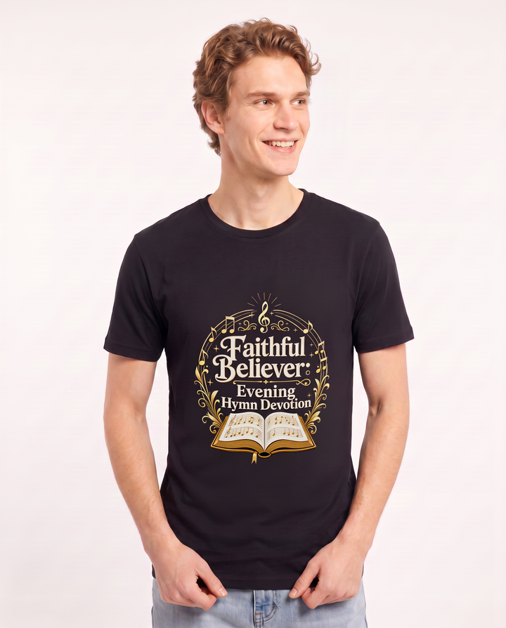 Faithful Believer: Evening Hymn Devotion Men's Black T-Shirt product image 1