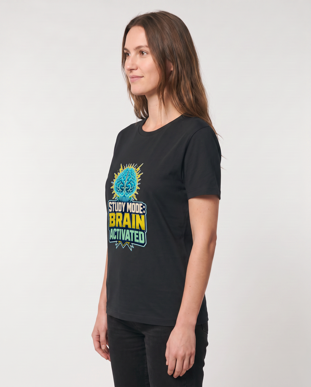 Study Mode: Brain Activated Black T-Shirt mockup 2