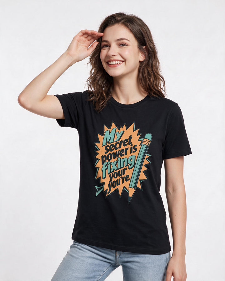 Teacher Gift Women's Black T-Shirt - My secret power is fixing your product image 3