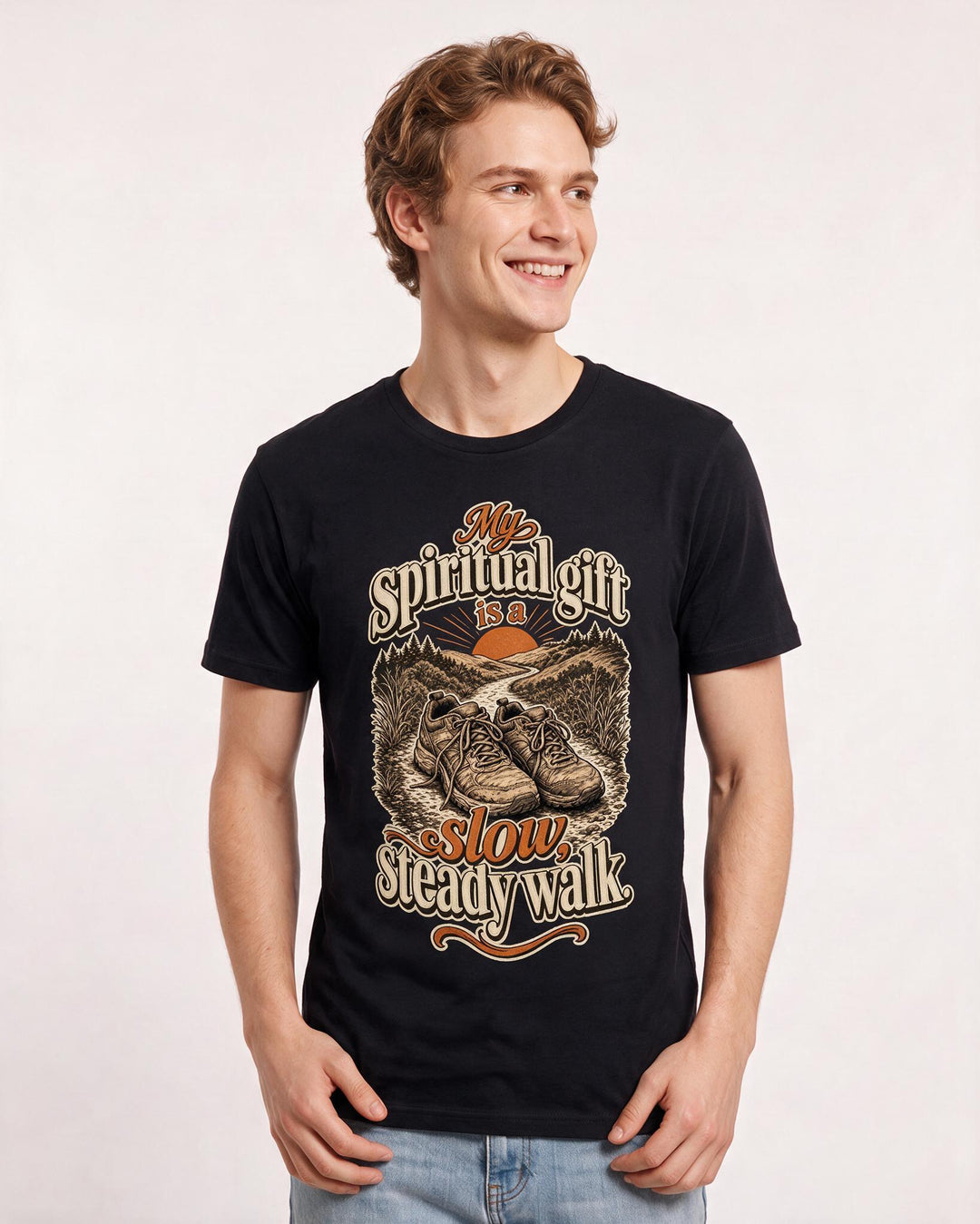 Christian Faith Men's Black T-Shirt – My spiritual gift is a slow, steady walk. product image 3