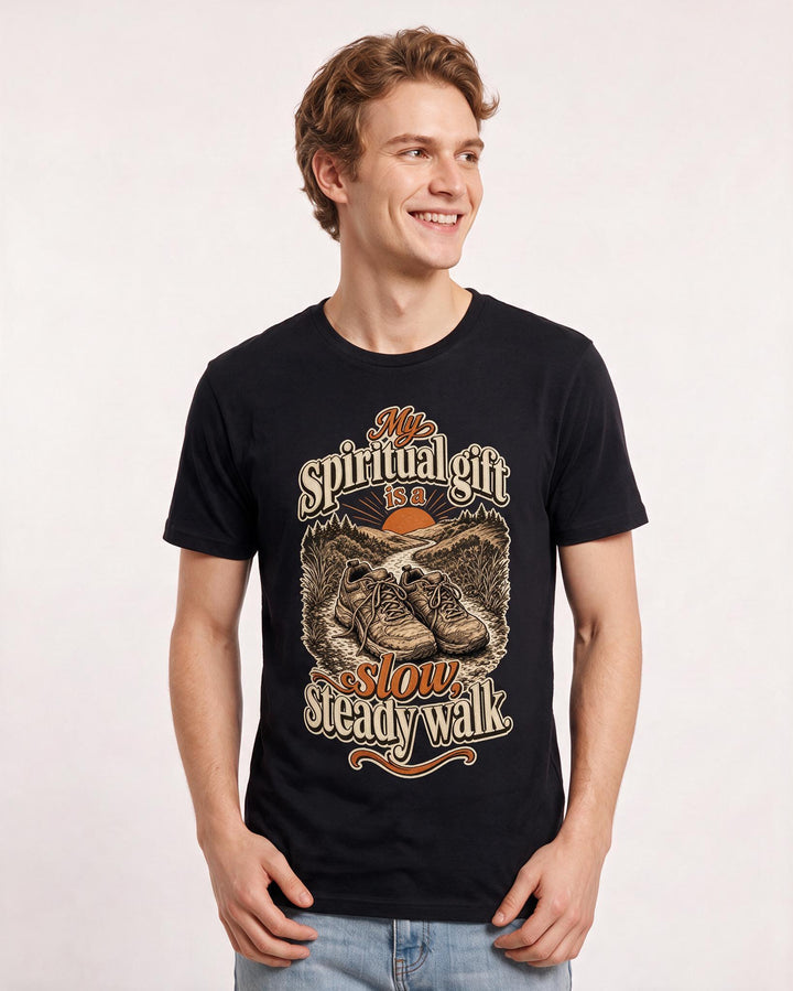 Christian Faith Men's Black T-Shirt – My spiritual gift is a slow, steady walk. product image 3
