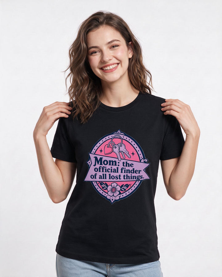 Graphic Women's Black T-Shirt - Mom: the official finder of all lost product image 3