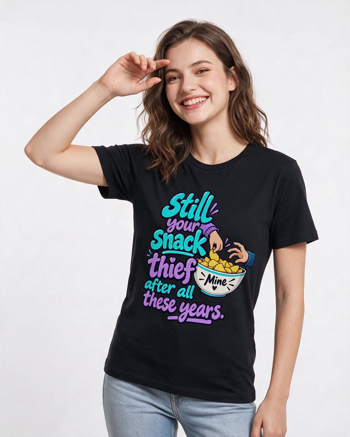 Couples Black T-Shirt for Women – Everyday Expression Graphic Tee product image 1