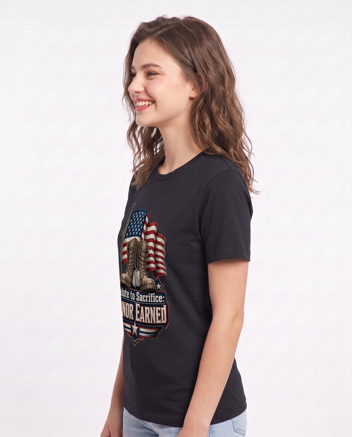 Salute to Sacrifice: Honor Earned Women's Black T-Shirt product image 3