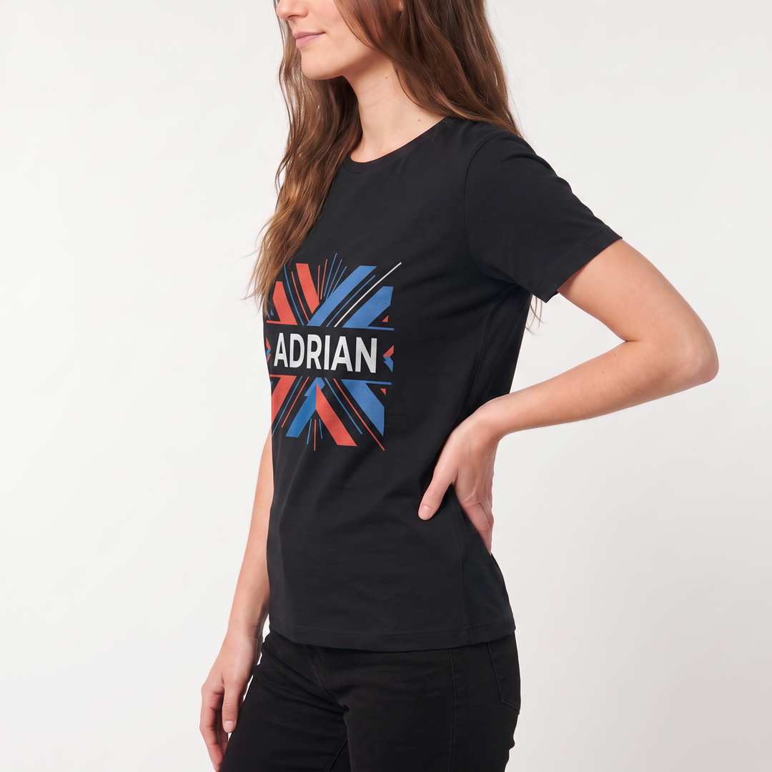 Bold Uppercase Name With Abstract Geometry Black T-Shirt product photo 2