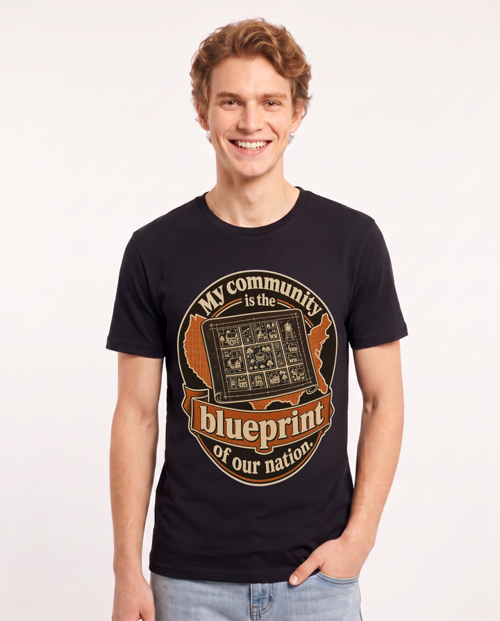 Patriotic Men's Black T-Shirt – My community is the blueprint of our product image 1