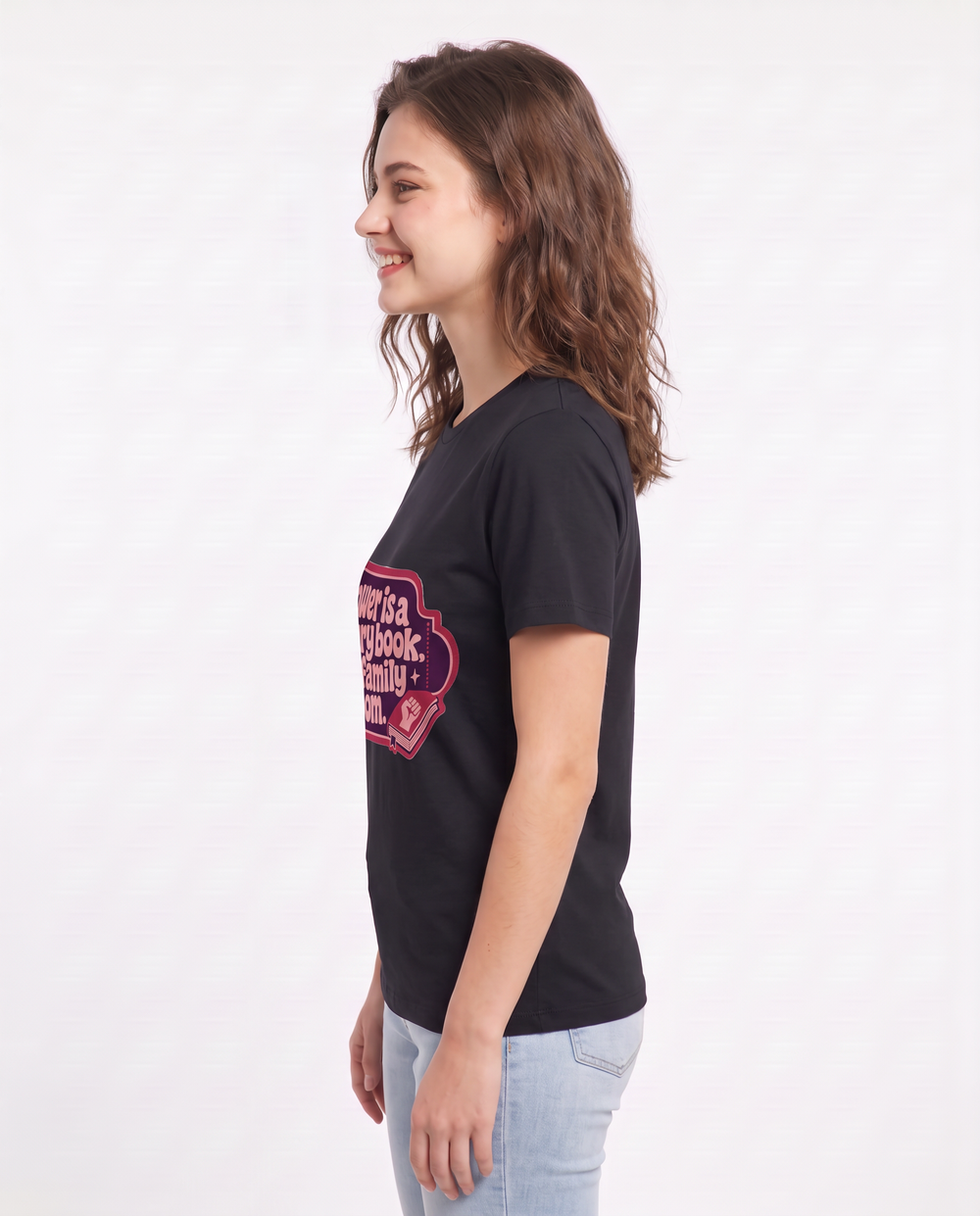 Graphic Women's Black T-Shirt - Power is a library book, not a family product image 2