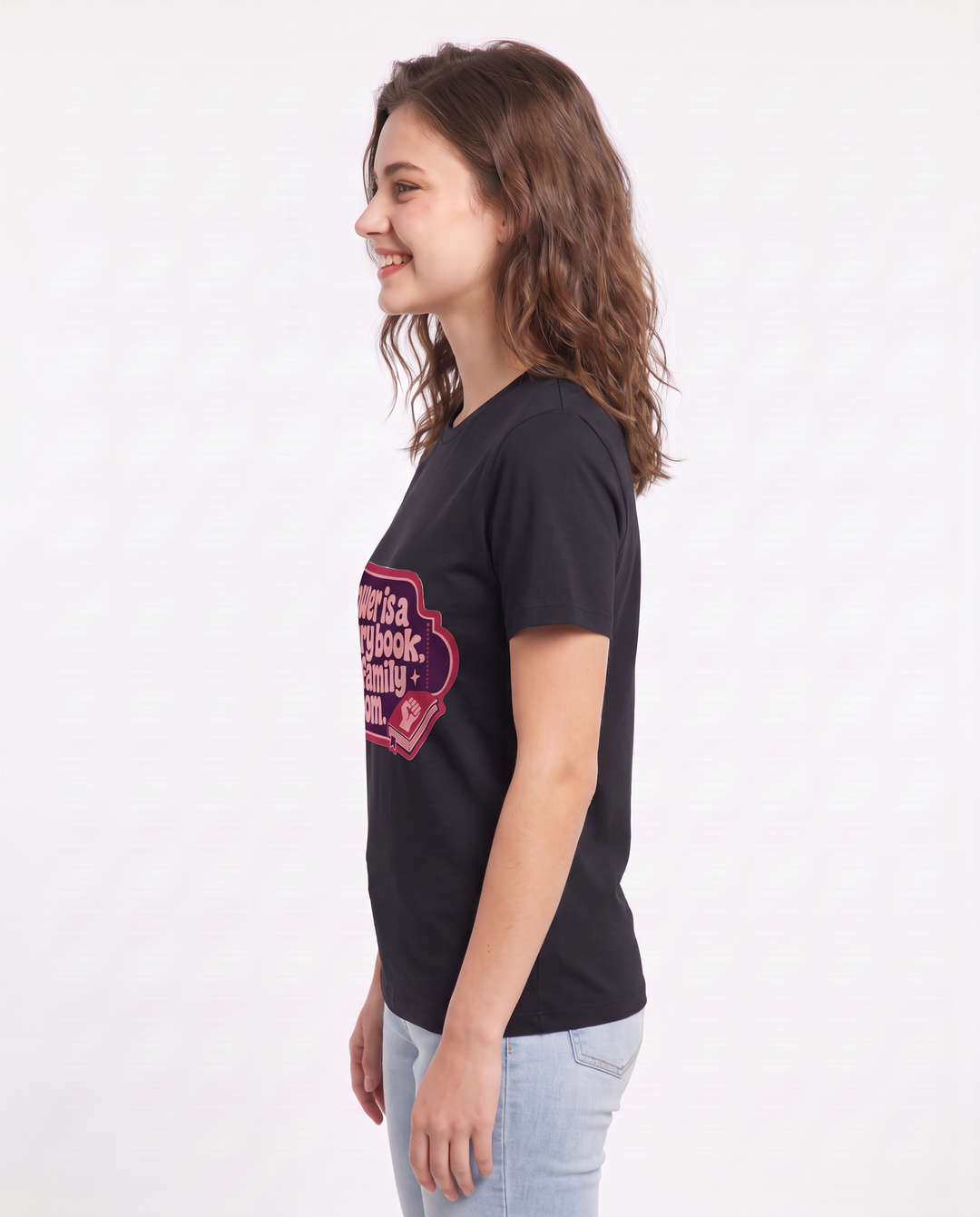 Graphic Women's Black T-Shirt - Power is a library book, not a family product image 2