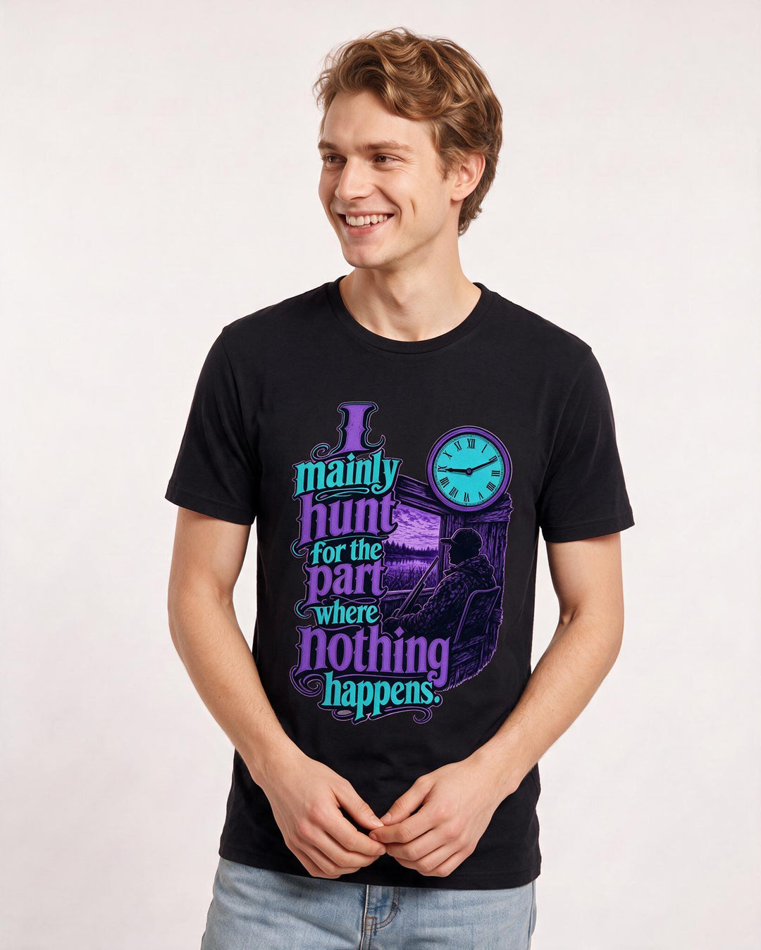 Hunting Men's Black T-Shirt – I mainly hunt for the part where nothing happens. product image 3