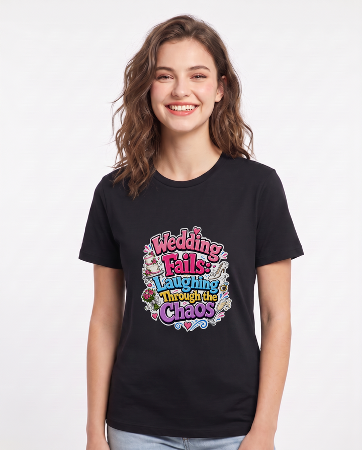 Wedding Fails: Laughing Through the Chaos Women's Black T-Shirt product image 2