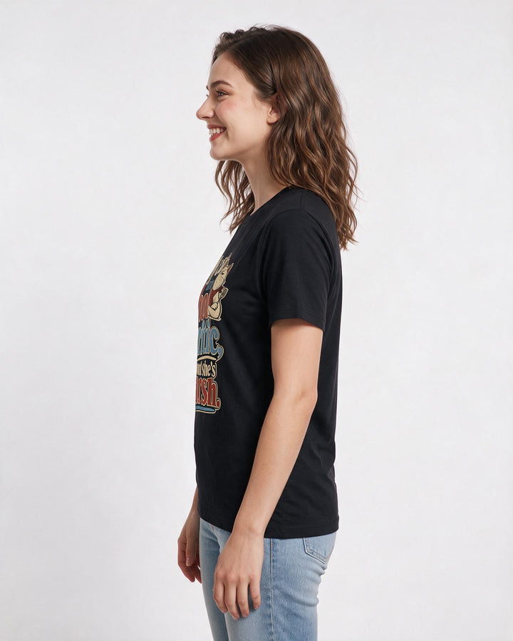 Cat Lover Women's Black T-Shirt – My cat is my food critic, and she's harsh. product image 2