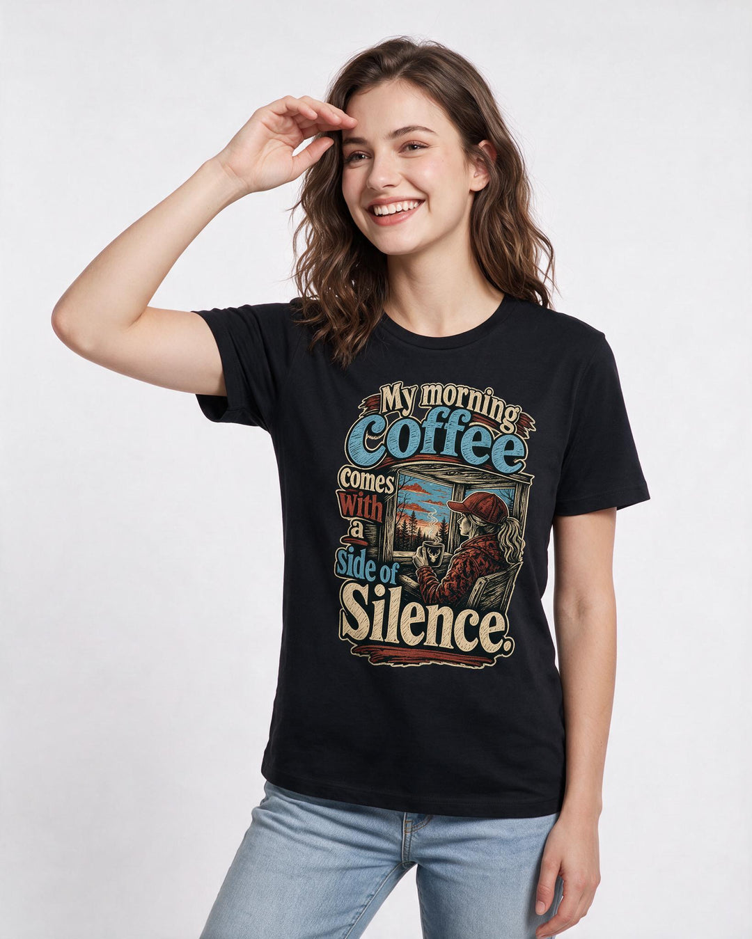 Hunting Women's Black T-Shirt – My morning coffee comes with a side of silence. product image 3