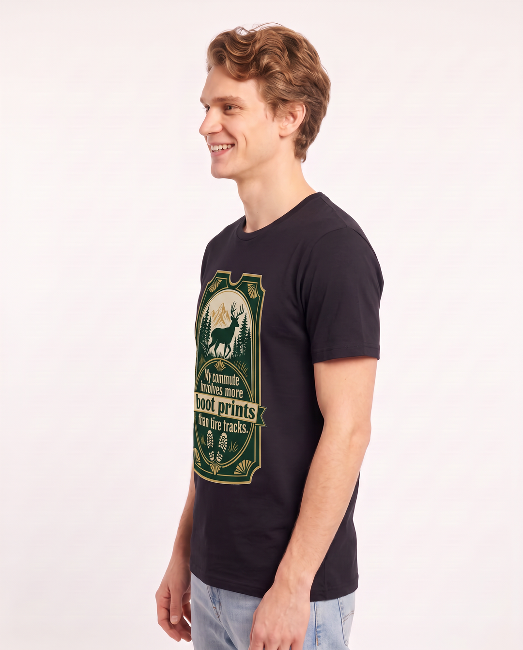 Hunting Men's Black T-Shirt - My commute involves more boot prints product image 2
