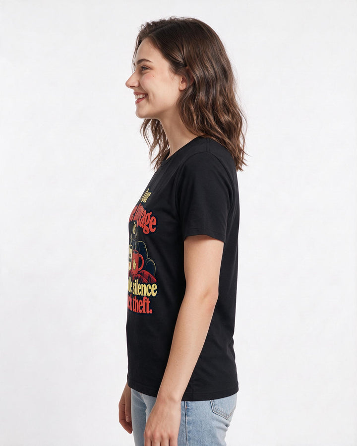 Couples Black T-Shirt for Women – Everyday Expression Graphic Tee product image 2