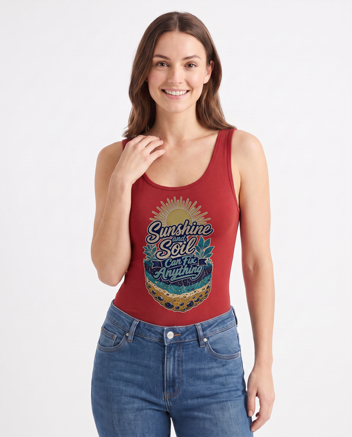 Sunshine And Soil Can Fix Anything Sleeveless Tank Bodysuit mockup 3