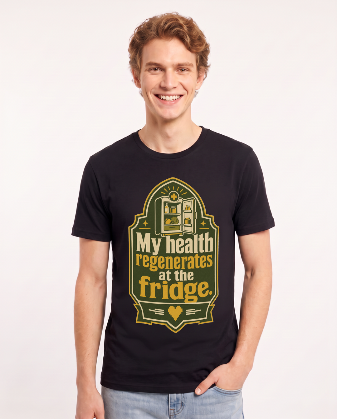 Gaming Men's Black T-Shirt - My health regenerates at the fridge. product image 1
