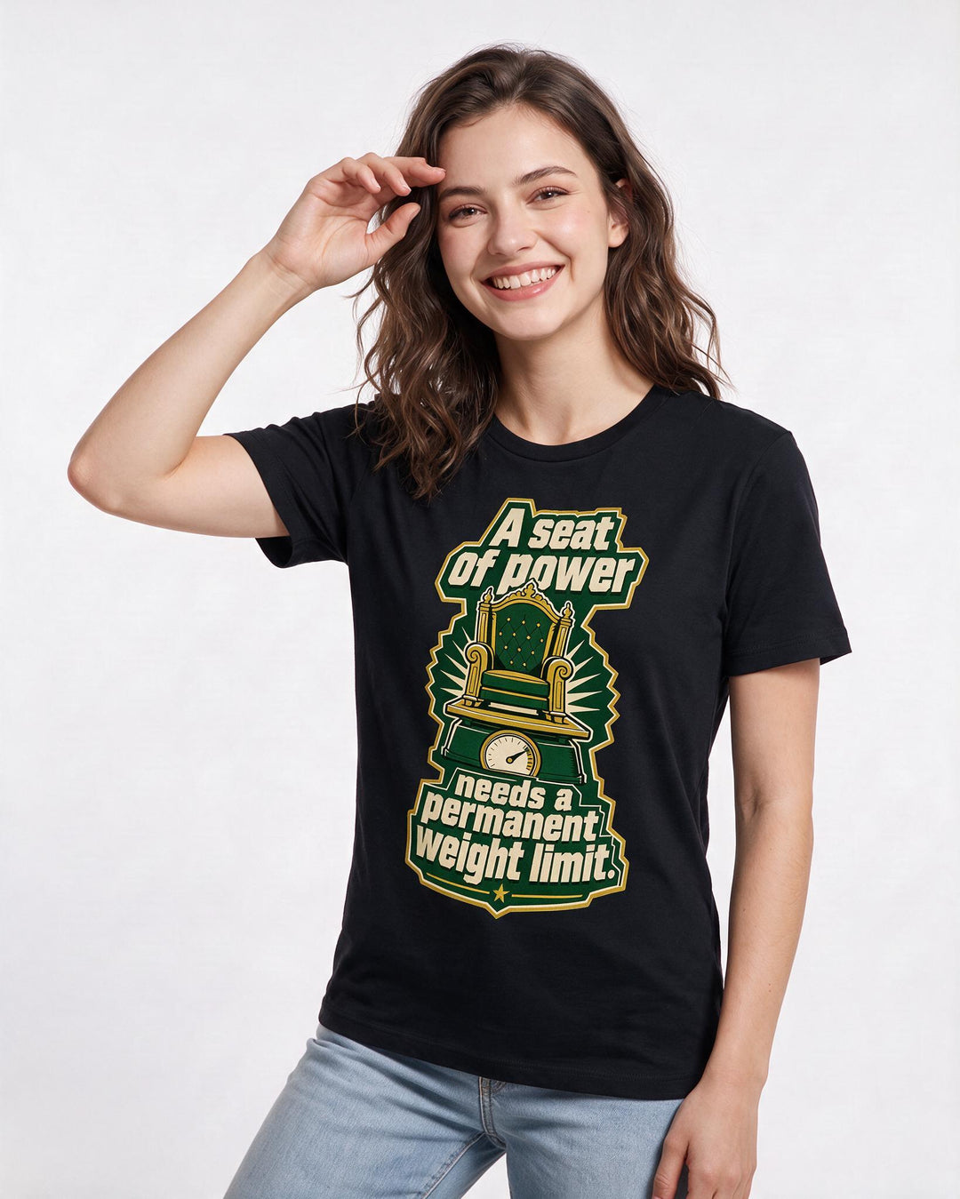 Graphic Women's Black T-Shirt - A seat of power needs a permanent product image 3