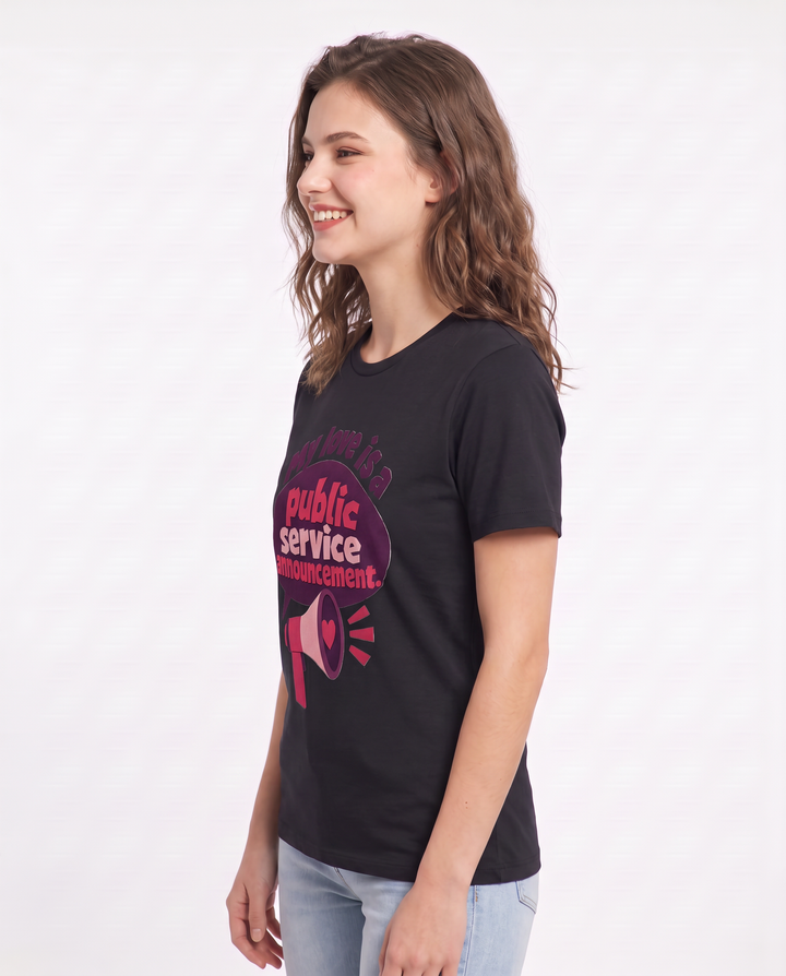 Graphic Women's Black T-Shirt - My love is a public service product image 2
