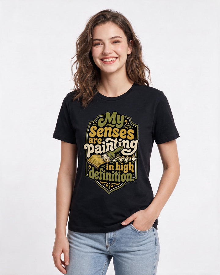 Neurodiversity Women's Black T-Shirt – My senses are painting in high definition product image 3