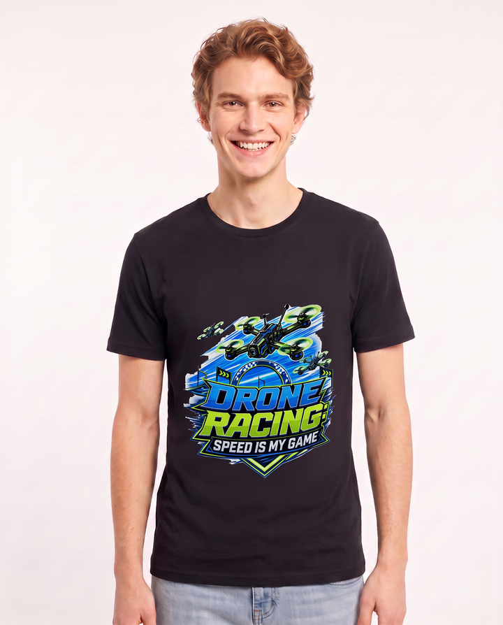 Drone Racing: Speed is My Game Men's Black T-Shirt product image 1