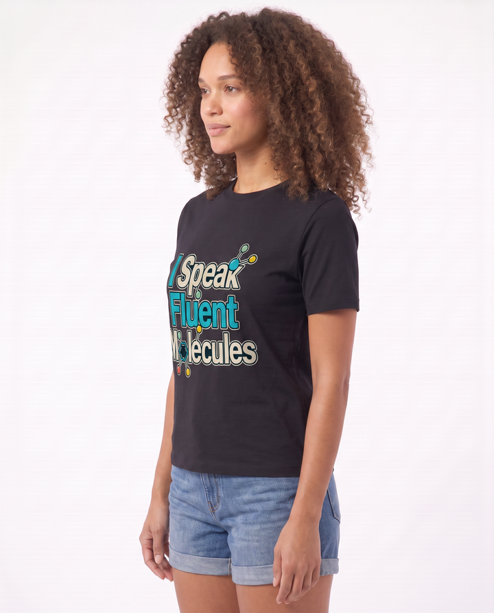 I Speak Fluent Molecules Black T-Shirt mockup 2