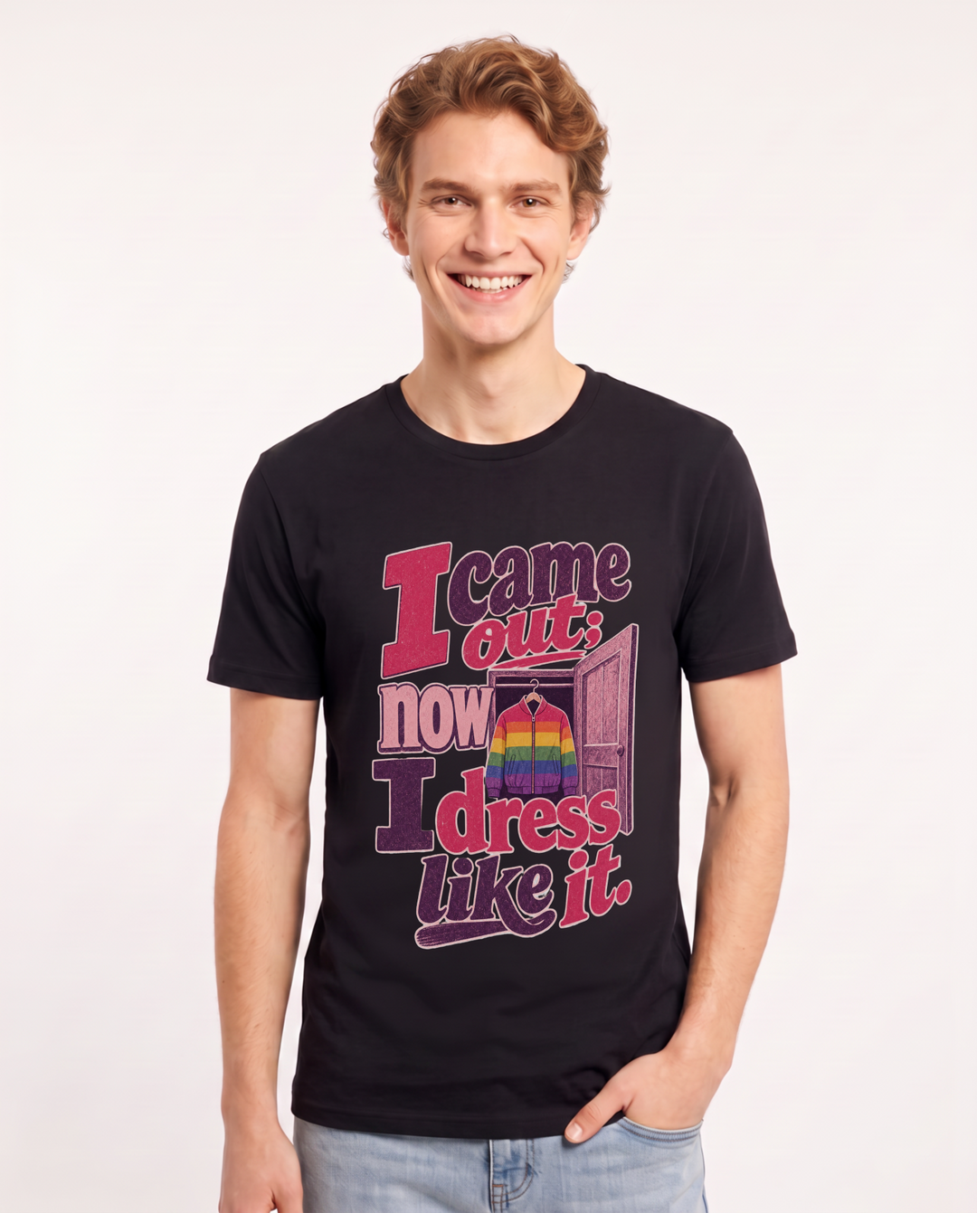 Pride Men's Black T-Shirt – I came out; now I dress like it. product image 1