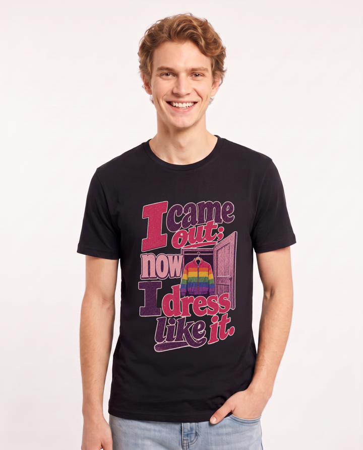 Pride Men's Black T-Shirt – I came out; now I dress like it. product image 1