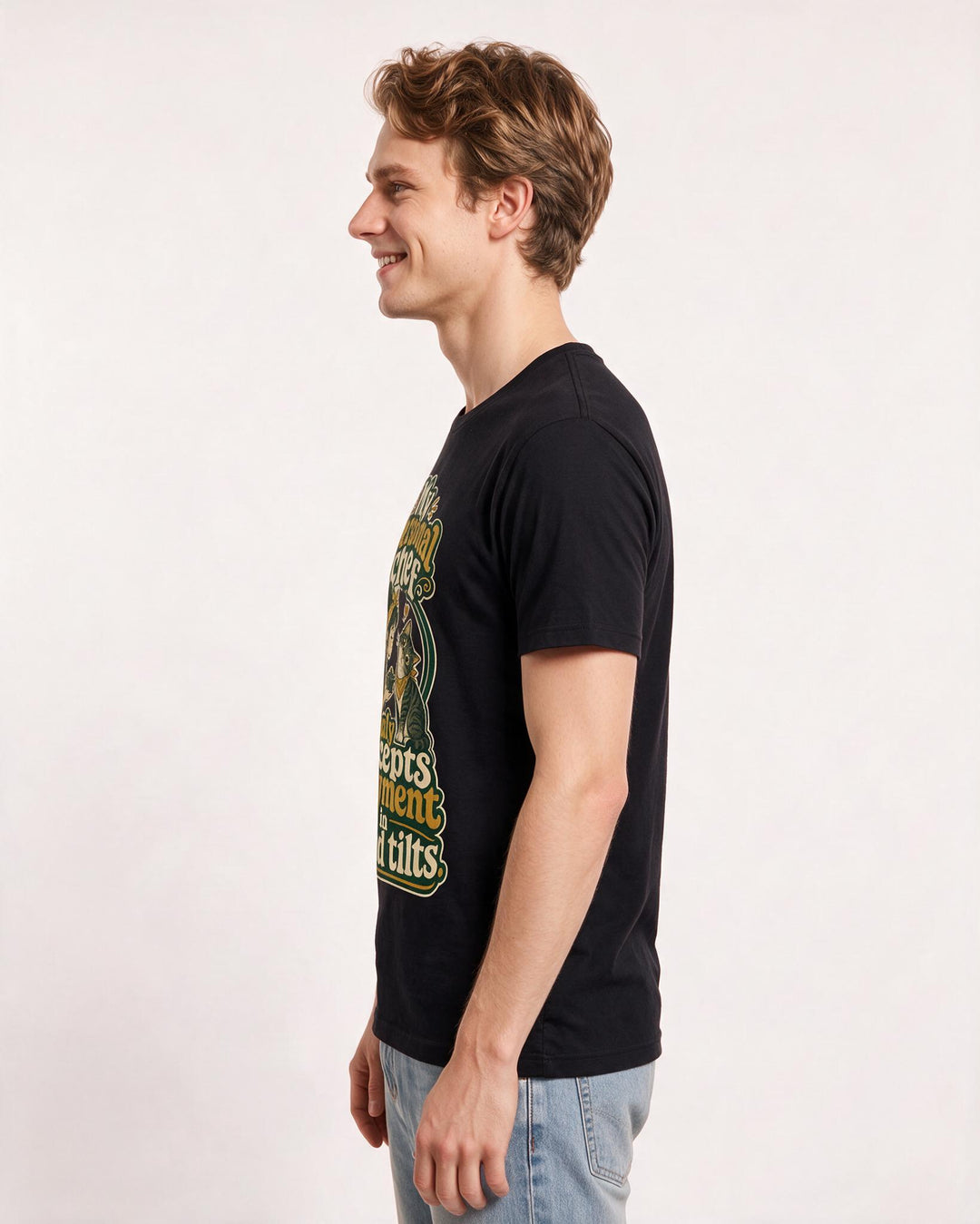 Funny Cat Lover Men's Black T-Shirt – My personal chef only accepts payment in head tilts. product image 2