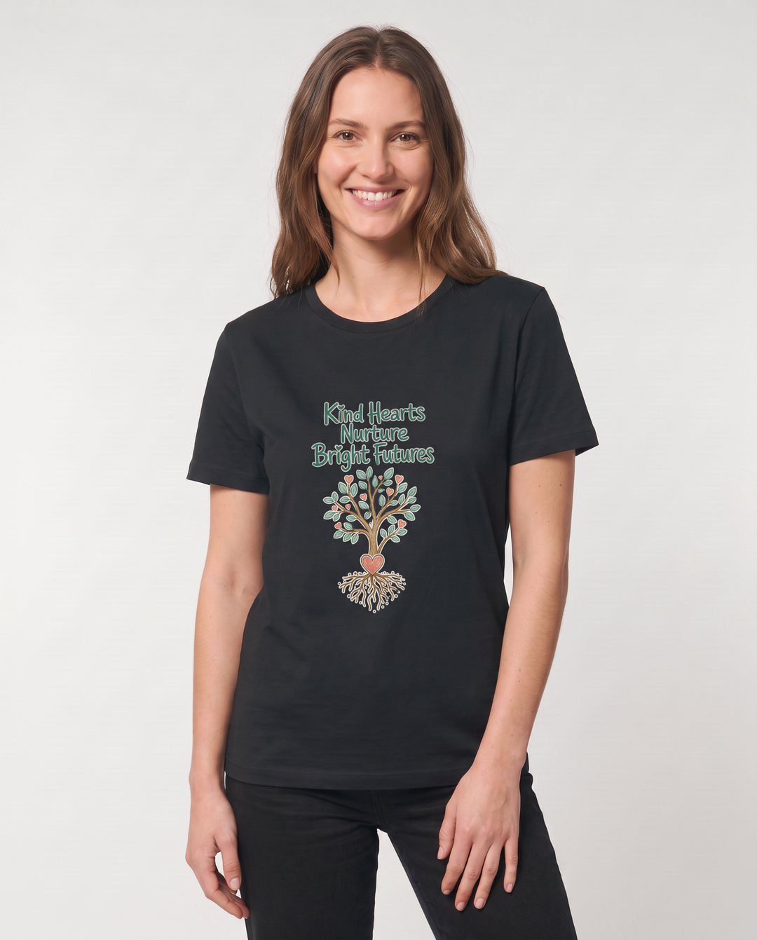Kind Hearts Nurture Bright Futures Black T-Shirt mockup 1
