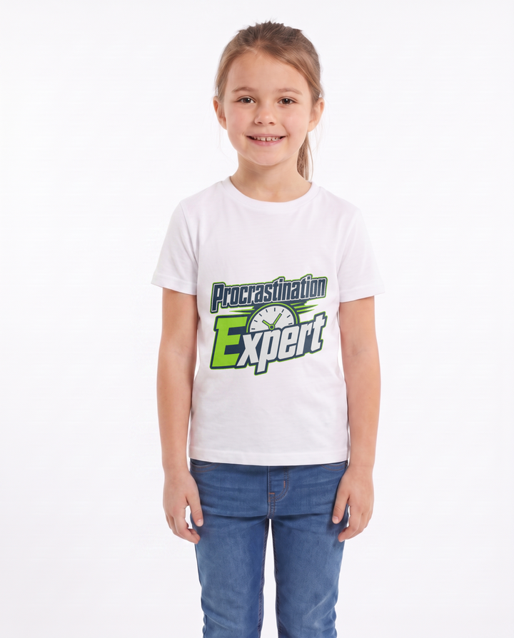 Procrastination Expert White T-Shirt mockup 1