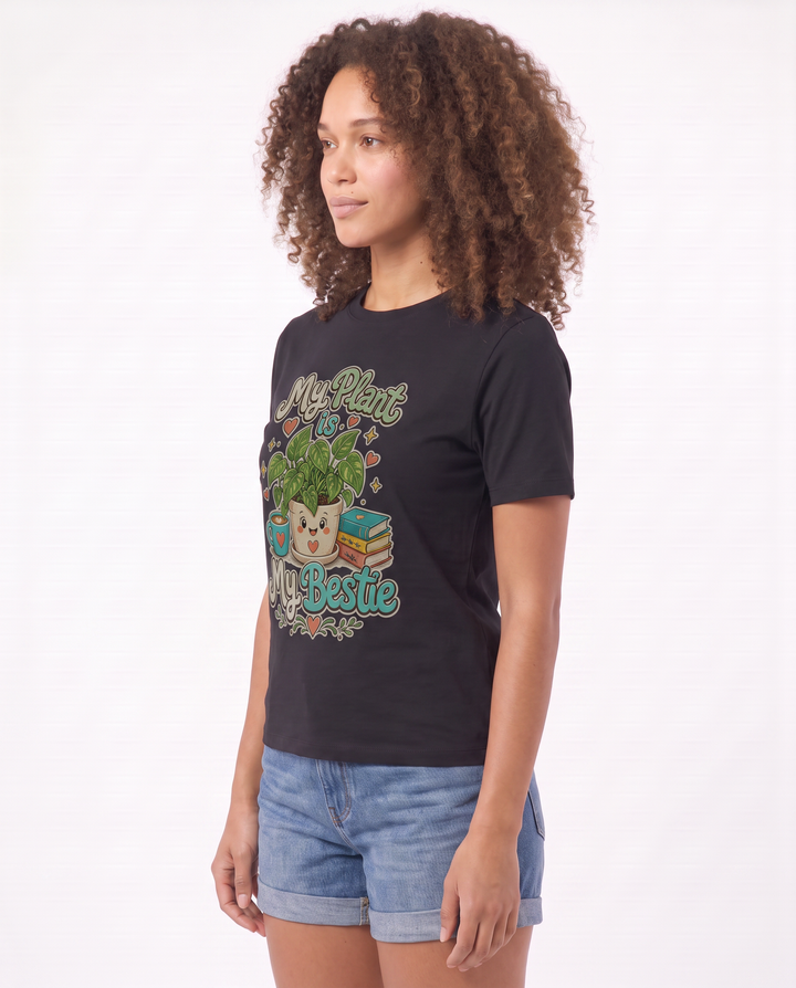 My Plant Is My Bestie Black T-Shirt mockup 2