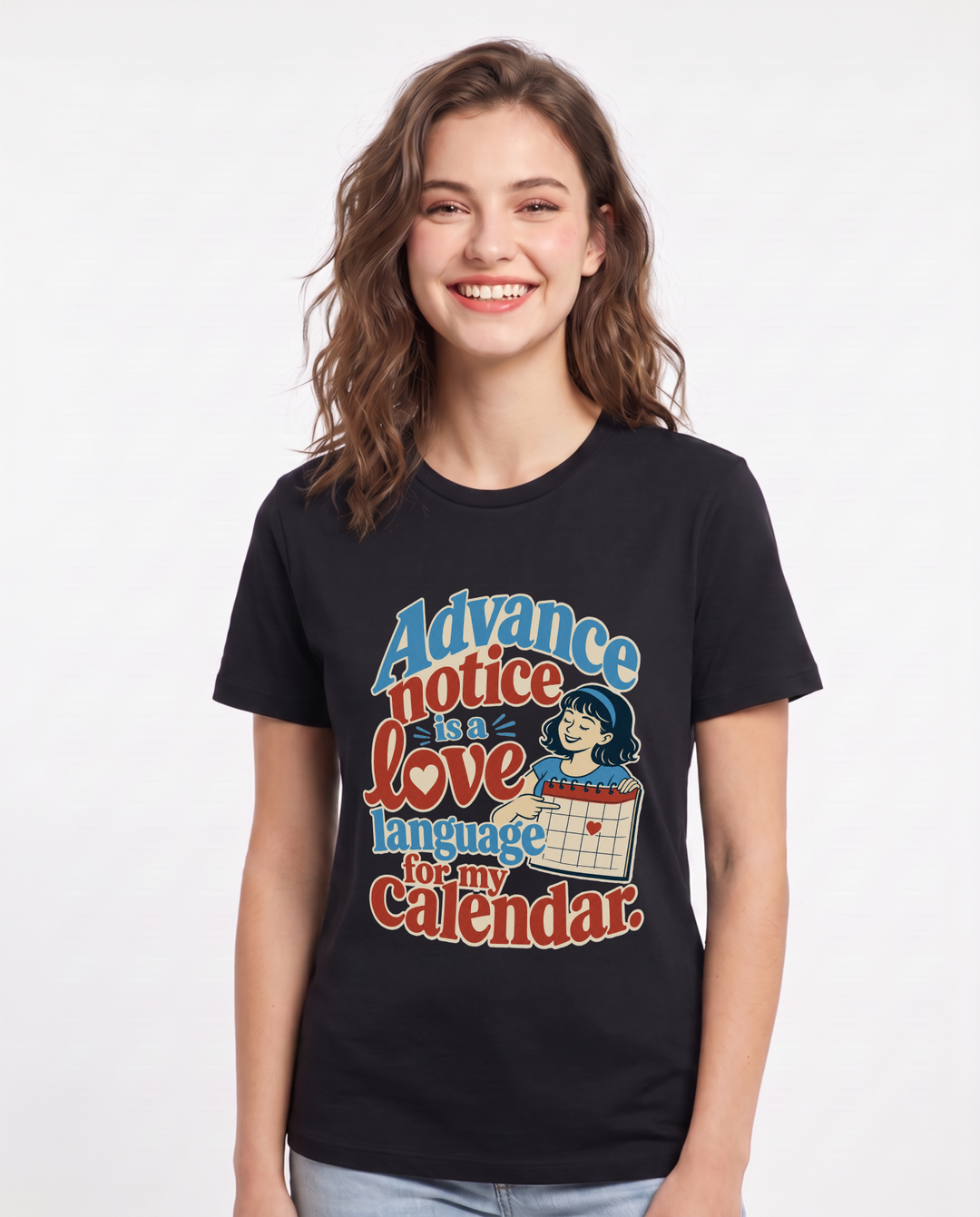 Neurodiversity Women's Black T-Shirt – Advance notice is a love language for my calendar. product image 1