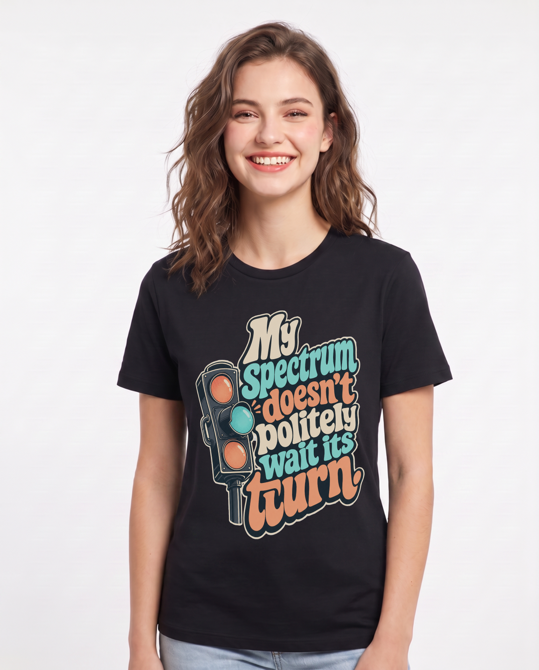 Pride Women's Black T-Shirt – My spectrum doesn't politely wait its turn. product image 1