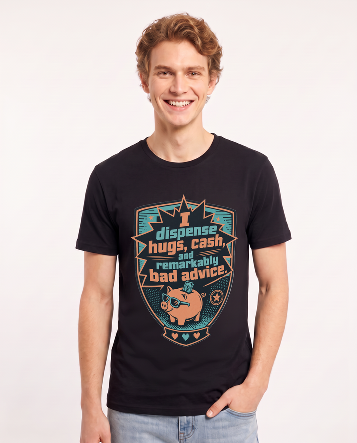 Graphic Men's Black T-Shirt - I dispense hugs, cash, and remarkably product image 1